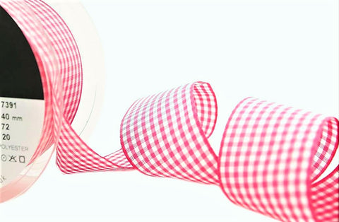 R9323 40mm Shocking Pink Polyester Gingham Ribbon by Berisfords