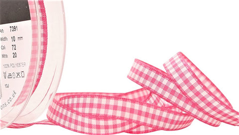 R9334 10mm Shocking Pink Polyester Gingham Ribbon by Berisfords