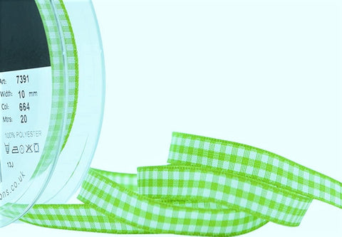 R9336 10mm Meadow Green Polyester Gingham Ribbon by Berisfords