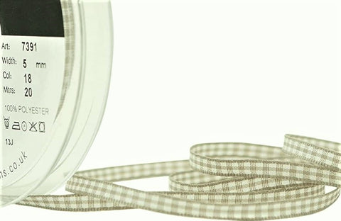 R9338 5mm Steel Grey Polyester Gingham Ribbon by Berisfords