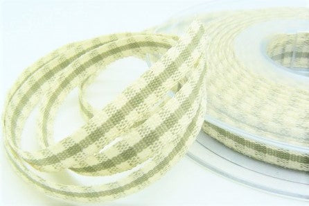 R9403 7mm Cloudy Green-Ivory Rustic Gingham Ribbon by Berisfords