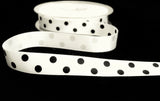 R9436 15mm White-Black Polka Dot Spotty Print Satin Ribbon, Berisfords