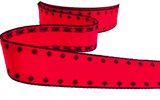 R9679 25mm Red Polyester Ribbon-Black Woven Borders-Spots, Berisfords