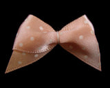 RB014 Peachy Pink Satin Ribbon Bow with a Polka Dot Spot Design