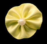 RB074 Baby Maize Satin Rosette Bow with a Pearl Centre by Berisfords - Ribbonmoon