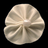 RB076 Antique White Satin Rosette Bow with a Pearl Centre by Berisfords - Ribbonmoon