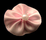 RB078 Light Pink Satin Rosette Bow with a Pearl Centre by Berisfords - Ribbonmoon