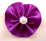 RB080 Purple Satin Rosette Bow with a Pearl Centre by Berisfords - Ribbonmoon