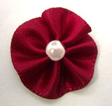 RB081 Wine Satin Rosette Bow with a Pearl Centre by Berisfords - Ribbonmoon