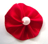 RB083 Red Satin Rosette Bow with a Pearl Centre by Berisfords - Ribbonmoon