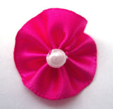 RB085 Shocking Pink Satin Rosette Bow with a Pearl Centre by Berisfords - Ribbonmoon
