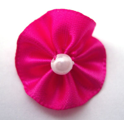 RB085 Shocking Pink Satin Rosette Bow with a Pearl Centre by Berisfords - Ribbonmoon