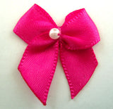 RB105 Shocking Pink 10mm Double Satin Ribbon Bow with a Centre Pearl, Berisfords - Ribbonmoon