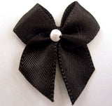 RB109 Black 10mm Double Satin Ribbon Bow with a Centre Pearl, Berisfords - Ribbonmoon