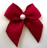 RB110 Wine 10mm Double Satin Ribbon Bow with a Centre Pearl, Berisfords - Ribbonmoon