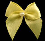 RB113 Bbay Maize 10mm Double Satin Ribbon Bow with a Centre Pearl, Berisfords - Ribbonmoon