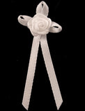 RB133 White 3mm Satin Long Tail Rose Bow by Berisfords - Ribbonmoon