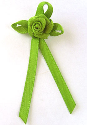 RB134 Kiwi Green 3mm Satin Long Tail Rose Bow by Berisfords - Ribbonmoon