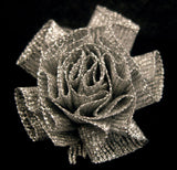 RB183 Silver Metallic Ruched Rosette Ribbon Bow