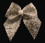 RB188 Silver Metallic Ribbon Bow with a Centre Pearl