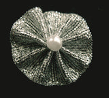 RB197 Silver Metallic Ribbon Bow with a Pearl Centre