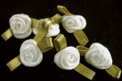 RB205 24mm White Satin Ribbon Rose Bud Bow