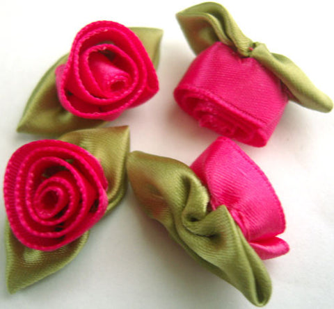 RB212 32mm Fuchsia Pink Satin Ribbon Rose Bud Bow