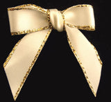 RB218 Bridal White Satin Ribbon Bow with Gold Metallic Borders
