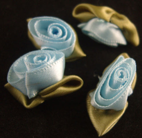 RB229 32mm Pale Blue Satin Ribbon Rose - Ribbonmoon