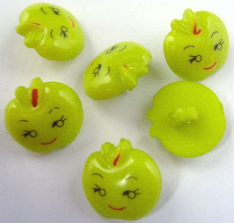 B16521 17mm Green Face Design, Apple Shaped Novelty Shank Button - Ribbonmoon