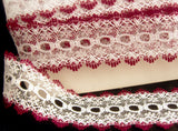 L301 35mm White and Wine Eyelet or Knitting In Flat Lace