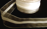 R6582 38mm White Sheer Ribbon with a 9mm Centre Velvet Stripe - Ribbonmoon