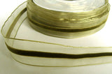 R6435 23mm Green Sheer Ribbon with a 6mm Centre Velvet Stripe - Ribbonmoon