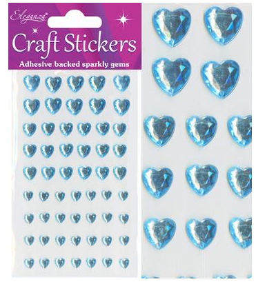 STICKJEWEL47 Pale Blue Love Heart Shaped Adhesive Backed Gems