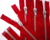 Z5202 66cm Deep Red Silver Metal Teeth No.5 Open End Zip