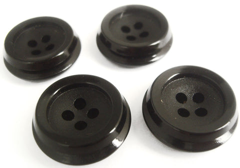 B10786 22mm Black Soft Sheen Centre Chunky 4 Hole Button,Gloss Rim