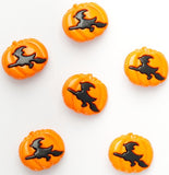 B12782 21mm Orange-Black Witch and Pumpkin Halloween Shank Button