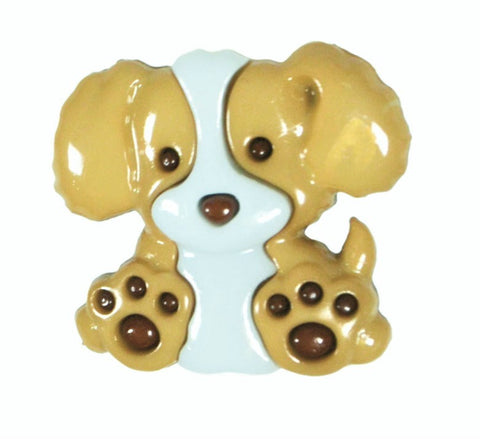B12836 22mm Fawn-White Puppy Dog Novelty Childrens Shank Button