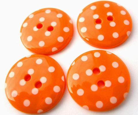 B13134 23mm Orange and White Polka Dot Glossy 2 Hole Button