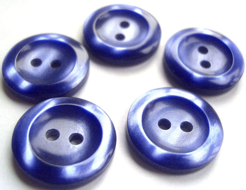 B13718 18mm Royal Blue Polyester 2 Hole Button, Vivid Shimmer and Raised Rim