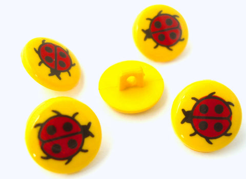 B14038 14mm Yellow and Red Ladybird Novelty Children Shank Button