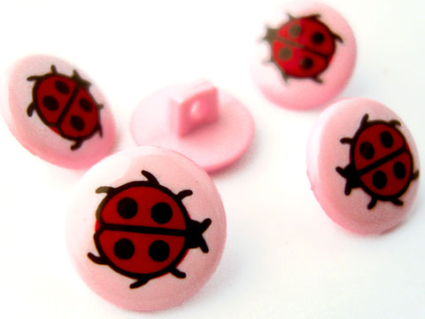 B14062 14mm Pink and Red Ladybird Novelty Children Shank Button