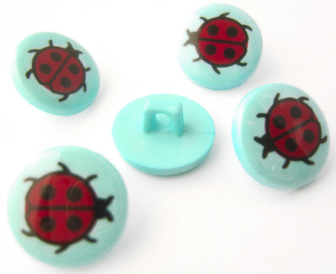 B14076 14mm Turquoise and Red Ladybird Novelty Children Shank Button