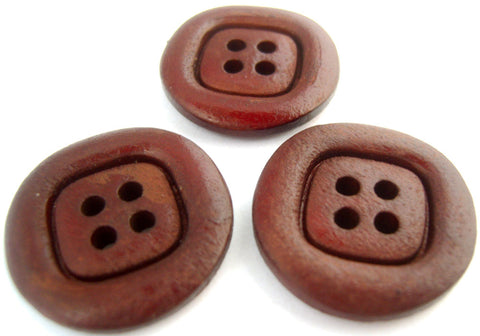 B14143  28mm Redwood Brown Wooden 4 Hole Button