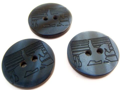 B14155  20mm Tonal Navy 2 Hole Button, Laser Engraved Horse Design