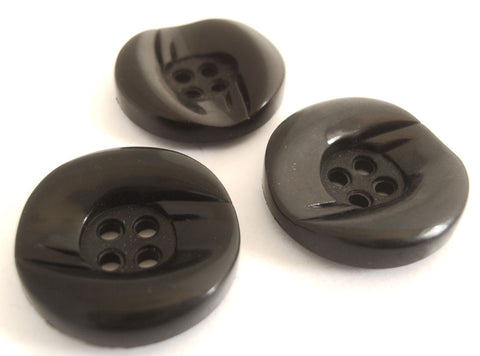 B14318 25mm Black Gloss Nylon Chunky 4 Hole Button, Matt Centre