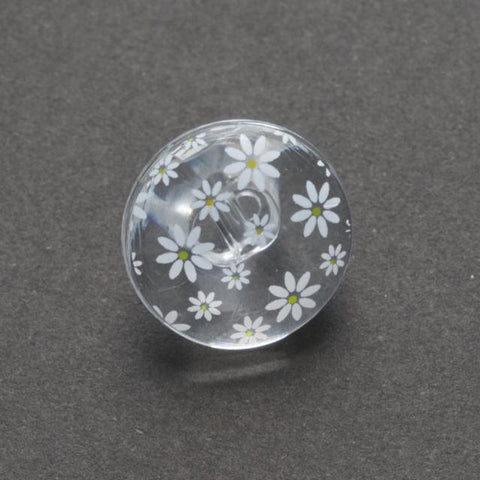 B15428 15mm Clear and White Daisy Design Picture Novelty Shank Button