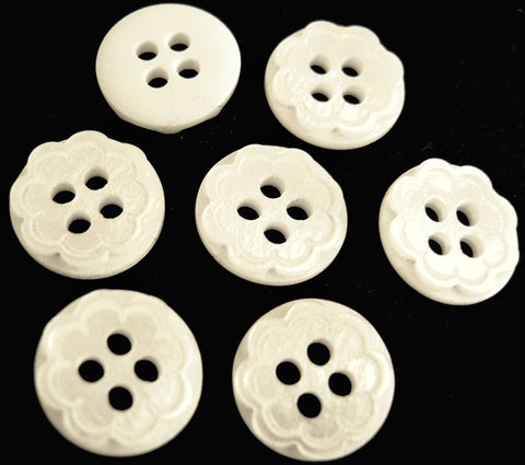 B17189 11mm White Etched Flower Polyester 4 Hole Button