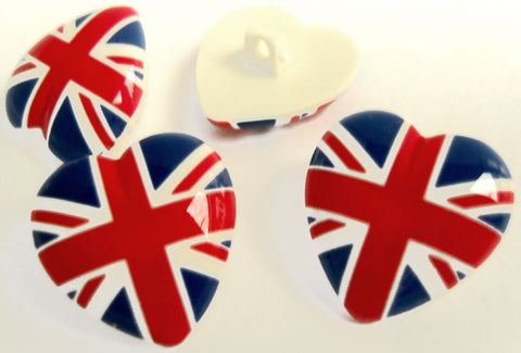 B17772 22mm Union Jack Flag, Love Heart Shaped Novelty Shank Button