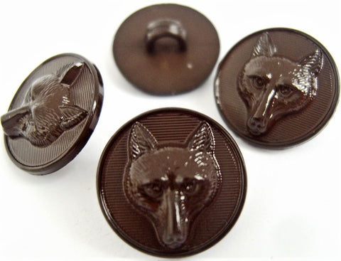 B5123 15mm Dark Brown Raised Textured Fox Design Shank Button